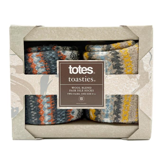 totes toasties® Mens Wool Blend Fair Isle Slippers Socks (Twin Pack) Multi Extra Image 6